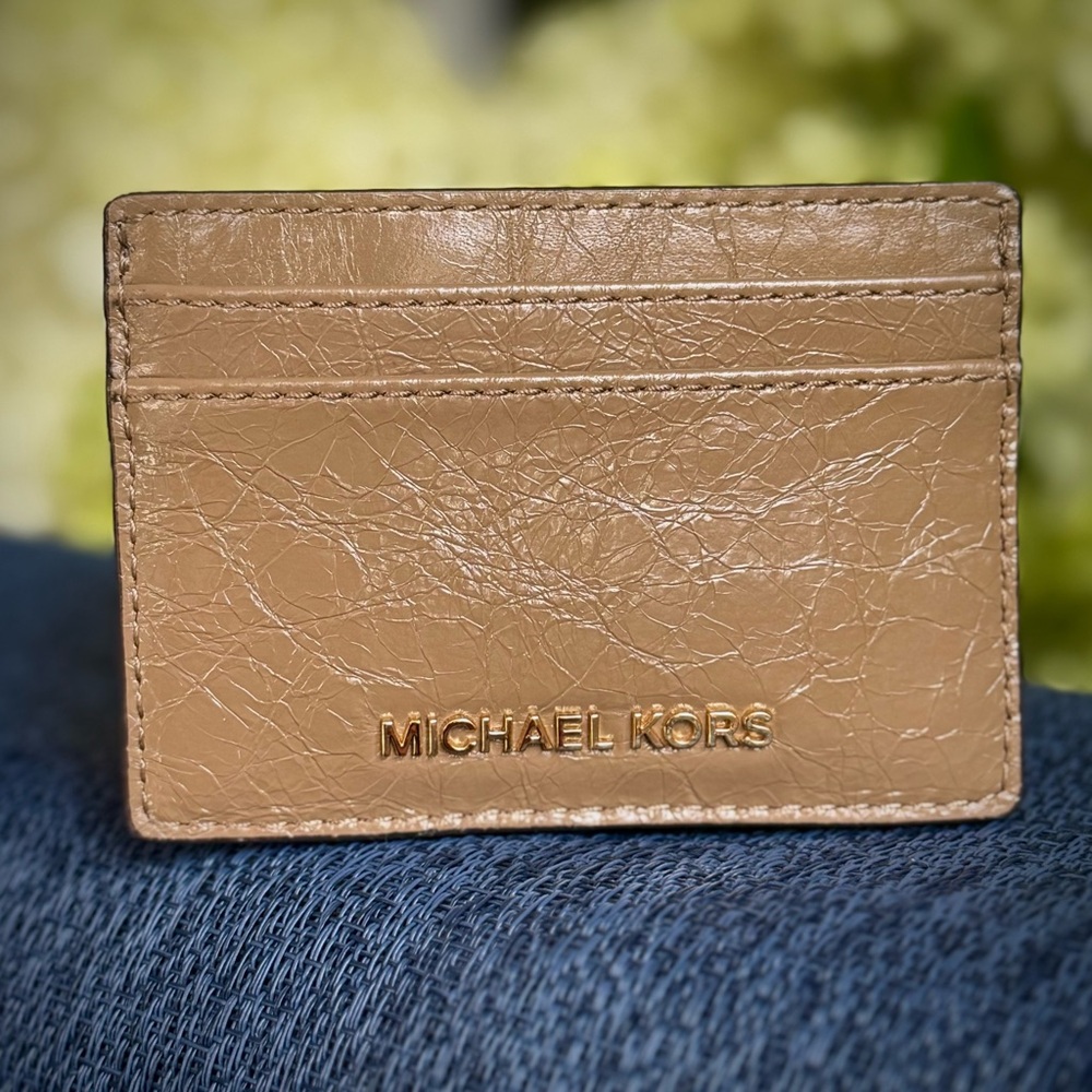 NWT MICHAEL Michael Kors Jet Set Leather Card Holder - Husk